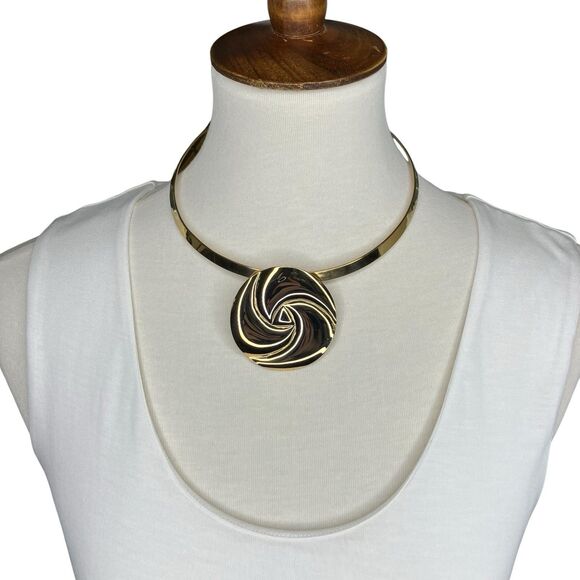 Vintage 80's Torque Choker Necklace Statement Gold Swirl Y2K Glam - Picture 4 of 8